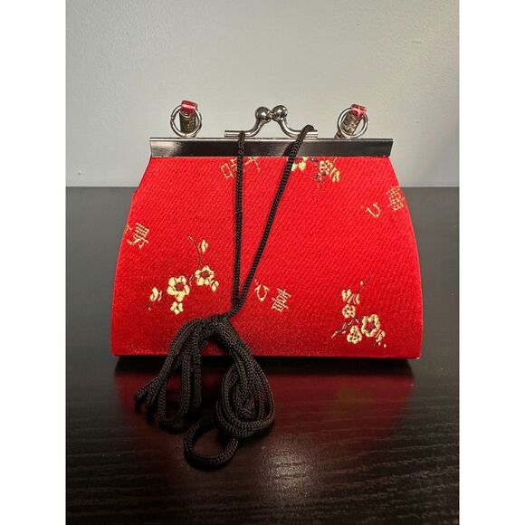 NWD Vintage-Inspired Asian Red Floral Embroidered Mini Handbag Evening Purse - Picture 5 of 10
